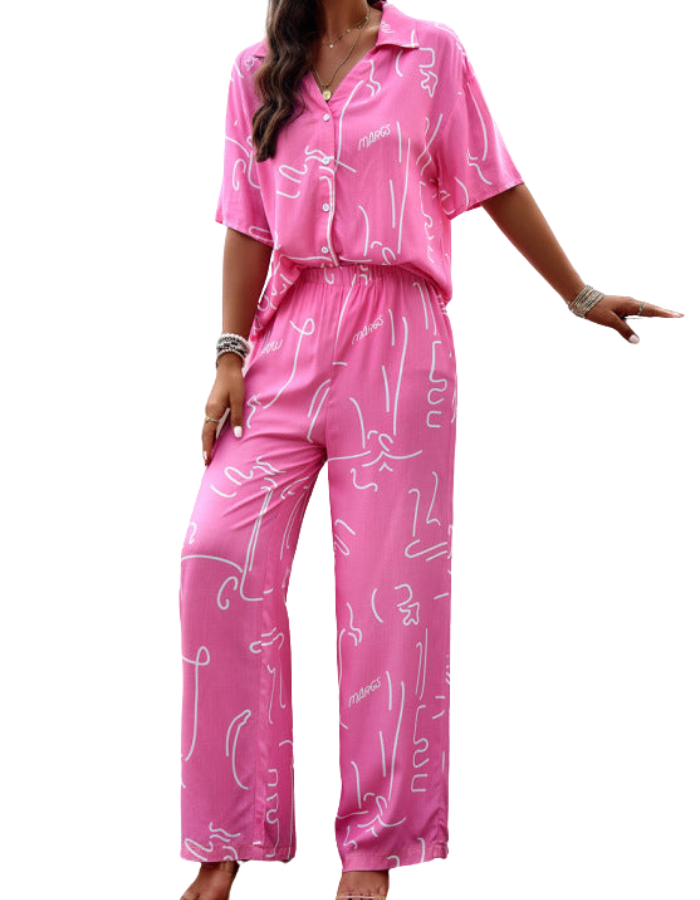 SHOPIQAT Elegant Printed Short-Sleeved Trousers Two-Piece Suit - Premium from shopiqat - Just $12.750! Shop now at shopiqat